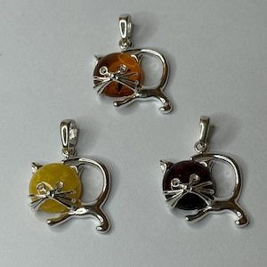 Natural Baltic Amber Pendant.Amber Stone CAT Pendant.Genuine Amber Stone Jewelry Pendant.Amber Jewelry.Sterling Silver 925 Cat Pendant Amber