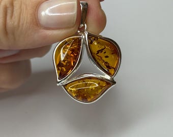 Natural Baltic Amber Pendant.Cognac Amber Stone Pendant.Genuine Amber Stone Jewelry Pendant.Amber Jewelry with Sterling Silver 925.