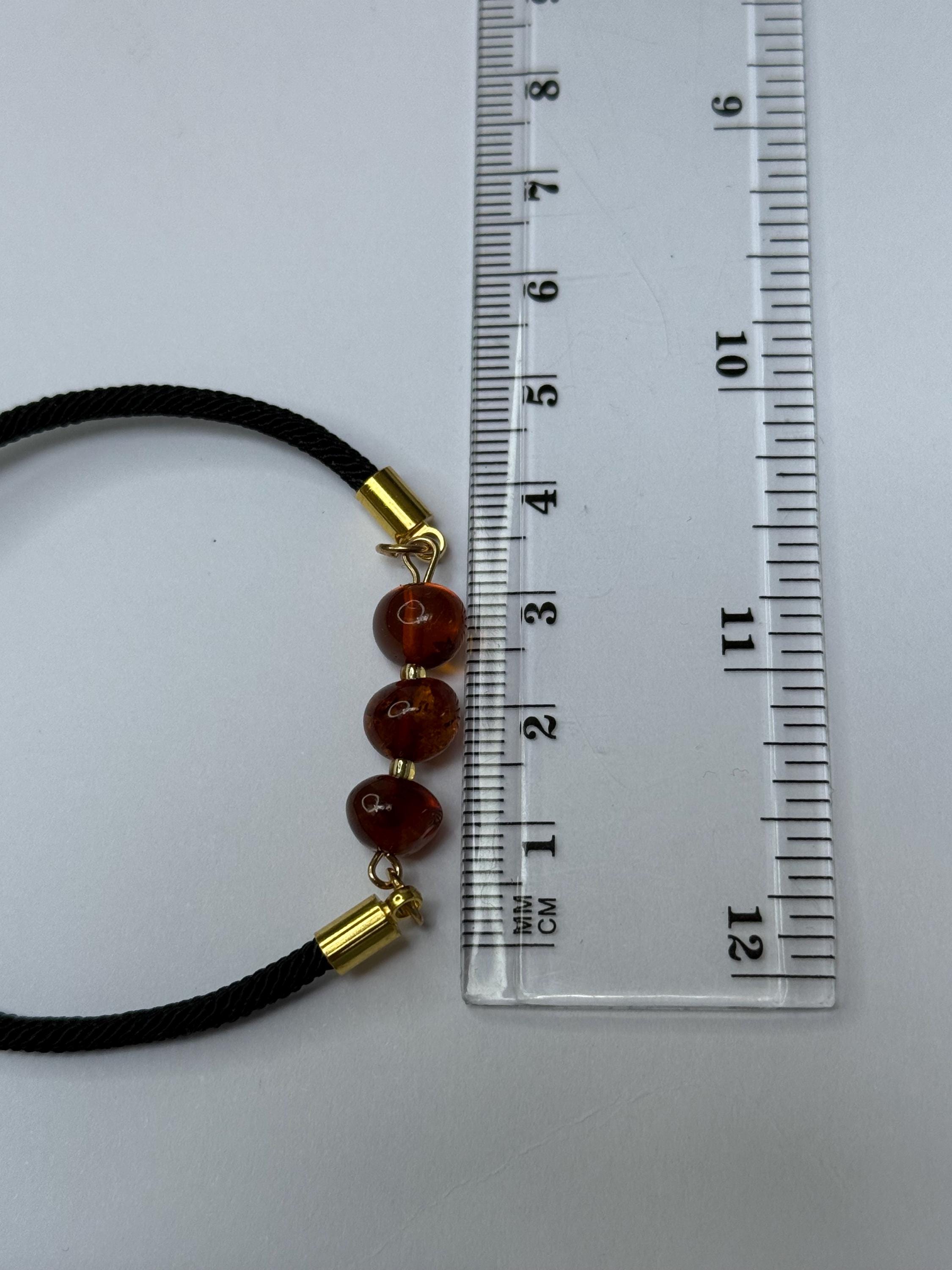 Pulsera Artesanal De ámbar Báltico Color Coñac Con Cuentas De Piedra