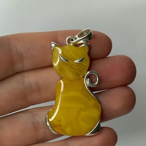Natural Baltic Amber Pendant.Amber Stone CAT Pendant.Genuine Amber Stone Jewelry Pendant.Amber Jewelry.Sterling Silver 925 Cat Pendant Amber