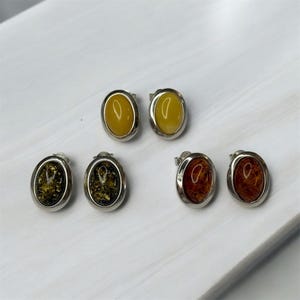 Baltic Amber Stone Earrings.Gemstone Stud Earrings Jewelry.Amber Stud Earrings with Sterling Silver925.Genuine Amber Jewelry Gift for Women.