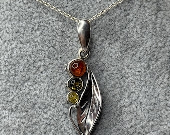Natural Baltic Amber Pendant.Multi color Amber Stone Pendant.Genuine Amber Stone Jewelry Pendant.Amber Jewelry with Sterling Silver 925.