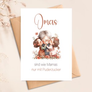 Grußkarte für Oma – "Omas sind wie Mamas nur mit Puderzucker" – liebevolle Karte zum Geburtstag, Dankeschön, Karte für Oma mit Umschlag
