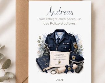 Polizei Abschluss Karte personalisiert | Glückwunsch zum Polizeistudium | Name & Jahreszahl personalisierbar | Polizei Geschenk
