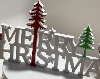 Letrero navideño 3D para mesa: Papá Noel y árbol de Navidad