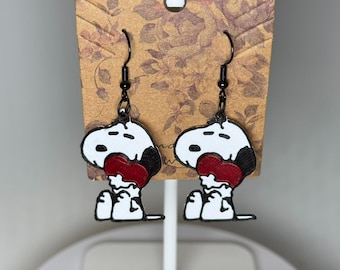 Snoopy Heart Earring Cartoon Character Peanuts Fan Gift Idea Cute Puppy Charm Jewelry Comic Beagle Dog Accessory Lightweight Dangle