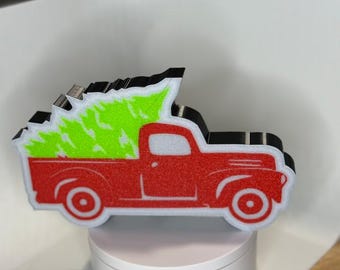 Adorno navideño de camioneta, decoración navideña, caja de luz iluminada, alimentación USB, luz multicolor, diseño vintage de camioneta para árbol de Navidad, decoración nostálgica