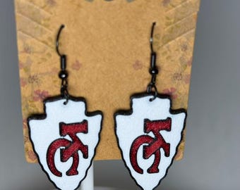 Pendientes de los Chiefs, accesorio de joyería, regalo para fanáticos del fútbol americano, diseño de escudo, colgante con punta de flecha, espíritu deportivo del equipo, Kansas City