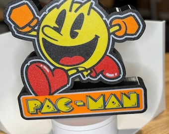 Lámpara LED Pacman para decoración de sala de juegos, accesorio de escritorio, lámpara retro, ideal para dormitorio o noche. Regalo nostálgico para entusiastas de los videojuegos. Estilo vintage 3D.