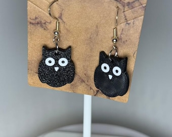 Pendientes colgantes de búho negro, joyería hecha a mano, diseño de animal del bosque, pieza llamativa, estilo gótico, gancho de plata de ley.