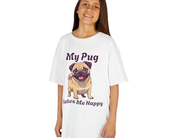 Adorable t-shirt carlin pour enfants - Motif « Mon carlin me rend heureux »