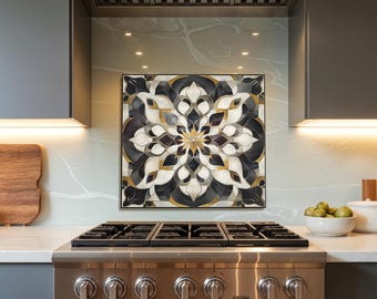 Salpicadero de cocina de vidrio templado estilo marroquí - Panel rústico para salpicadero de estufa, arte de pared de vidrio resistente al calor para decorar detrás de la estufa