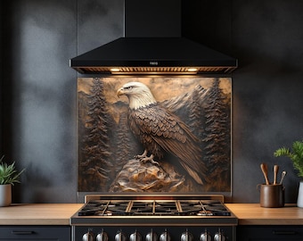 Bald Eagle Glass Backsplash for Kitchen Tempered Glass Backsplash for Kitchen Backsplash Behind Stove Back Cover Rustic Stove Splash Back