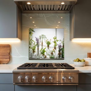 Dosseret de cuisine, couvercle arrière de poêle, art mural en verre trempé, couvercle supérieur de poêle pour décoration de cuisine à gaz, dosseret derrière le poêle, dosseret rustique