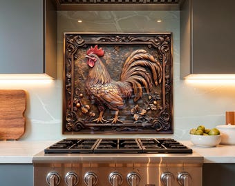 Farmhouse Rustic Rooster Glass Backsplash Tempered Glass Backsplash for Kitchen Decor Backsplash Behind Stove Back Rustic Stove Backsplash