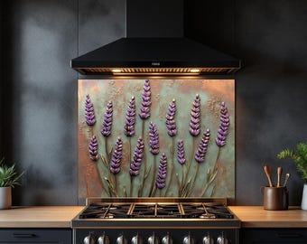 Lavender Blossoms Kitchen Backsplash, Modern Kitchen Decor Splashback, Stove Back Cover, Tempered Glass Wall Art, Stove Top Cover for Gas