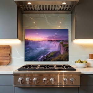 Niagara Falls, dosseret de cuisine, couvercle arrière de poêle en verre trempé, art mural, couvercle supérieur pour décoration de cuisine à gaz, dosseret derrière la cuisinière