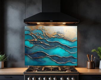 Ocean Tides Glass Backsplash for Kitchen Tempered Glass Backsplash for Kitchen Backsplash Behind Stove Back Cover Rustic Stove Splash Back
