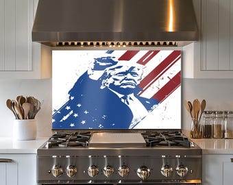 Trump Inspired Tempered Glass Kitchen Backsplash American Flag Heatproof Decorative Backsplash Modern Rustic Art for Stylish Cooking Spaces