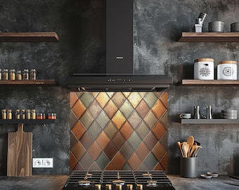 Geometric Diamond Kitchen Backsplash Tempered Glass Backsplash Behind Stove Splashback Stove Back Cover Backsplash for Kitchen Rustic Stove
