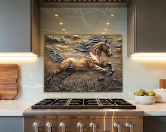 Horse Tempered Glass Kitchen Backsplash Copper Look Kitchen Backsplash Behind Stove Rustic Stove Backsplash Modern Rustic Design for Kitchen
