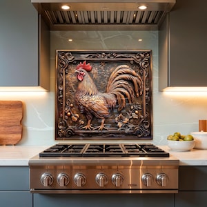 Farmhouse Rustic Rooster Glass Backsplash Tempered Glass Backsplash for Kitchen Decor Backsplash Behind Stove Back Rustic Stove Backsplash