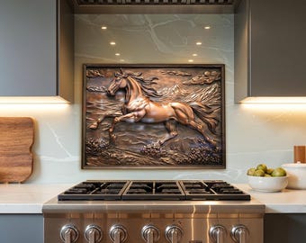 Horse Glass Backsplash for Kitchen Decor Tempered Glass Backsplash for Kitchen Backsplash Behind Stove Back Cover Rustic Stove Splash Back