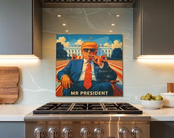 Protector contra salpicaduras de vidrio templado Trump para estufa, tabla de fideos de cocina, cubierta resistente al calor, tabla de cortar patriótica, decoración rústica para cocina