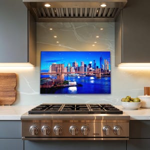 Panneau de dosseret de poêle en verre trempé, carreau de dosseret de cuisine Brooklyn Bridge, couvercle de cuisinière décoratif résistant à la chaleur, garde-boue décoratif pour évier