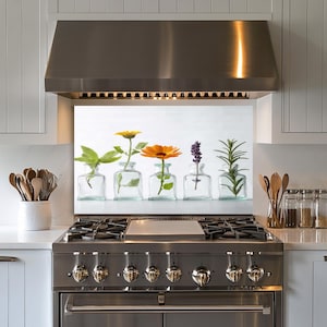 Dosseret de cuisine, couvercle arrière de poêle, art mural en verre trempé, couvercle supérieur de poêle pour décoration de cuisine à gaz, dosseret derrière le poêle, dosseret rustique