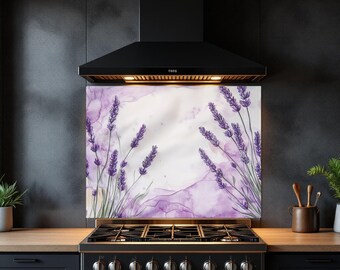 Lavender Design Kitchen Backsplash, Modern Kitchen Decor Splashback, Stove Back Cover, Tempered Glass Wall Art, Stove Top Cover for Gas