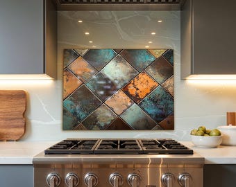 Copper Diamond Glass Backsplash for Kitchen Decor Tempered Glass Backsplash for Kitchen Backsplash Behind Stove Back Cover Rustic Stove