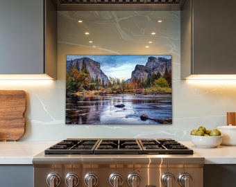 Tempered Glass Stove Backsplash Yosemite National Park Kitchen Backsplash Tile Heat Resistant Stove Back Cover Decorative Sink Splash Guard
