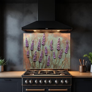 Dosseret de cuisine fleurs de lavande, crédence déco de cuisine moderne, couverture arrière de cuisinière, oeuvre d'art murale en verre trempé, couvercle de cuisinière à gaz