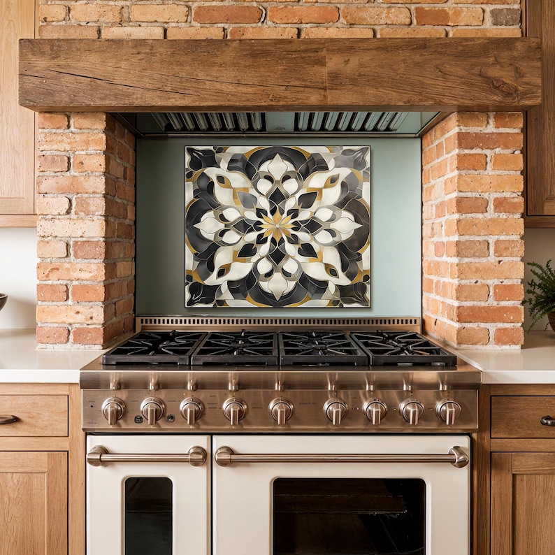 Moroccan Style Tempered Glass Kitchen Backsplash - Rustic Stove ...