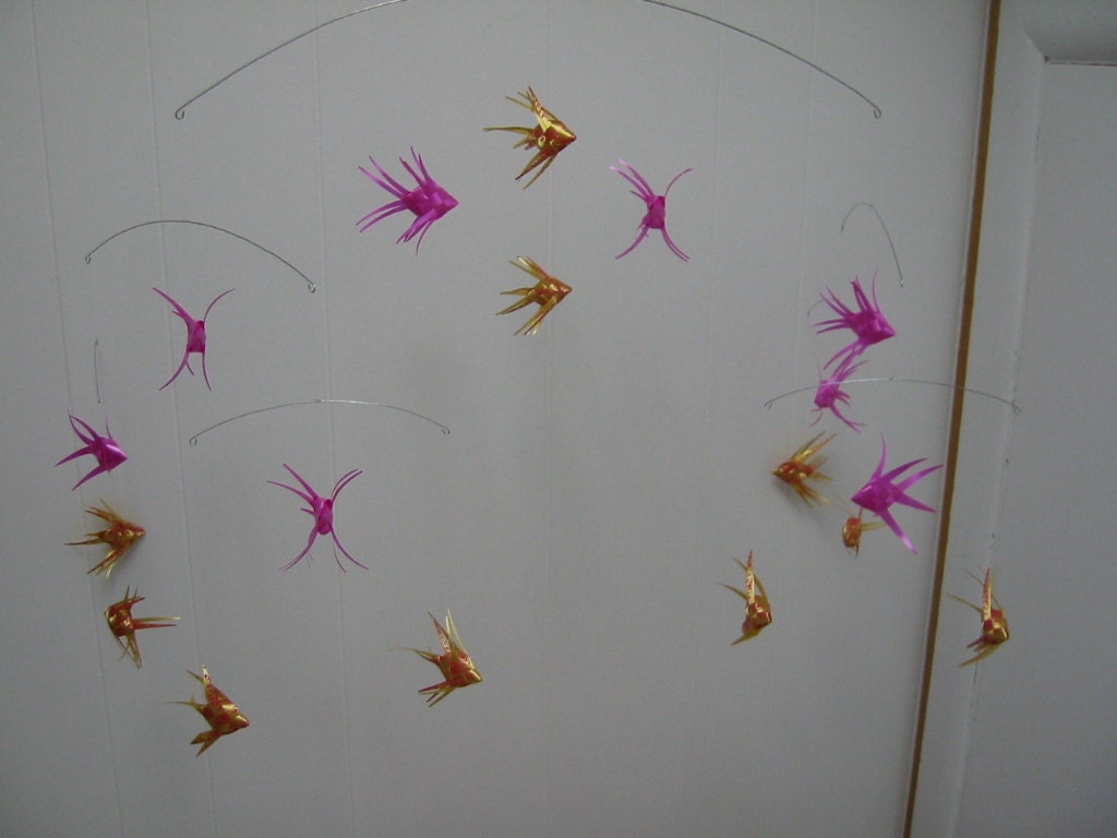 Ribbon Fish Mobile/embossed Gold/hot Pink Etsy