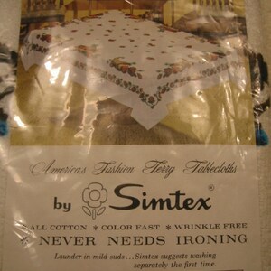 vintage all cotton terry cloth tablecloth by Simtex . . . "Horn of Plenty" . . . new in package . . . 52" X 52" . . . made in the USA image 3