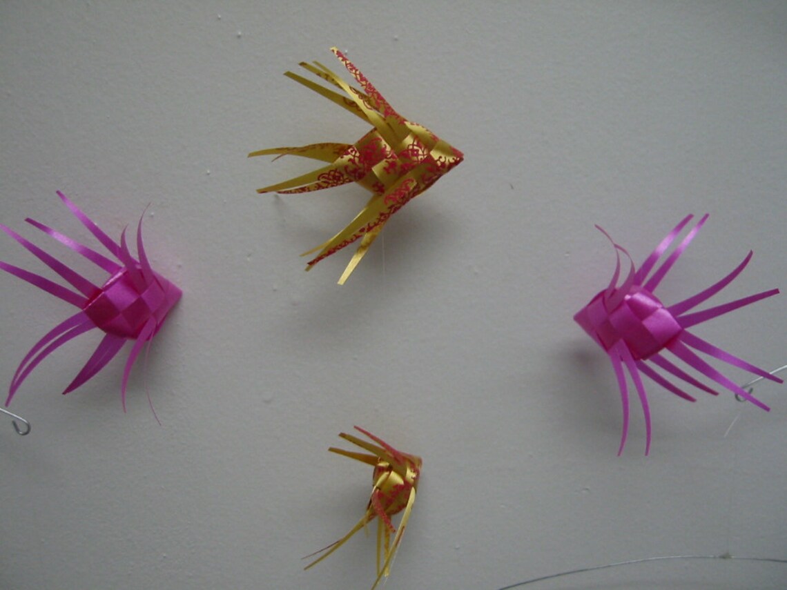 Ribbon Fish Mobile/embossed Gold/hot Pink Etsy