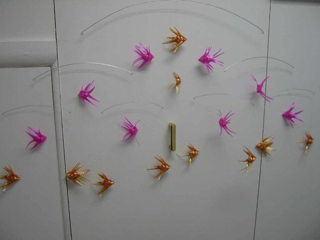 Ribbon Fish Mobile/embossed Gold/hot Pink Etsy