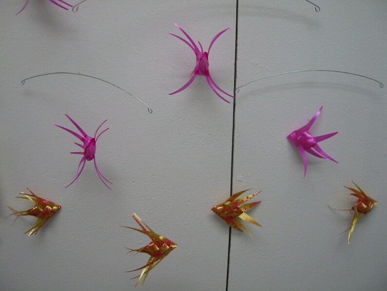 Ribbon Fish Mobile/embossed Gold/hot Pink Etsy