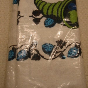 vintage all cotton terry cloth tablecloth by Simtex . . . "Horn of Plenty" . . . new in package . . . 52" X 52" . . . made in the USA image 2