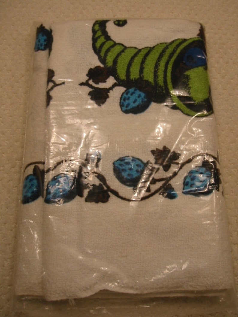 vintage all cotton terry cloth tablecloth by Simtex . . . "Horn of Plenty" . . . new in package . . . 52" X 52" . . . made in the USA image 2