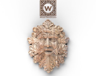 Woodland Guardian Onlay - Geschnitzte Eichenblatt-Gesichterverzierung