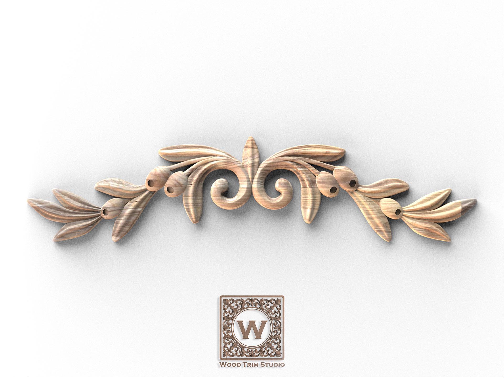 Botanical Wood Scroll Applique with Elegant Leaf Detail