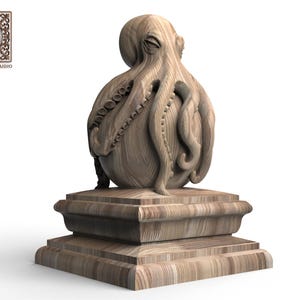 Carved Octopus Wooden Finial – Newel Post Top Decor