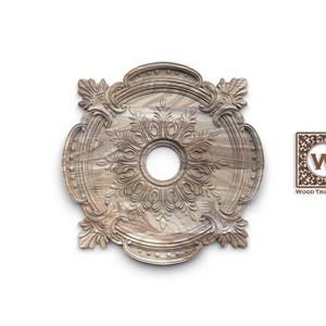 Carved Wood Ceiling Medallion | Round Rosette with Acanthus Leaves