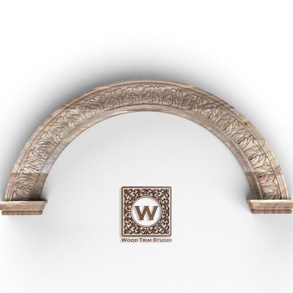 Ornate Wood Arch Trim – Classical Acanthus Leaf Carving for Interior Decoration