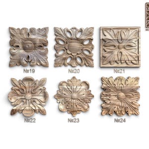 Geschnitzte quadratische Einsätze, 1 Stück | Vintage Blumenholz Kollektion
