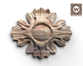 Ornamental Wooden Onlay | Classic Flower Rosette with Petal Design