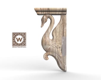 Swan Wooden Corbel Bracket, Classic Bird Console for Mantel or Shelf
